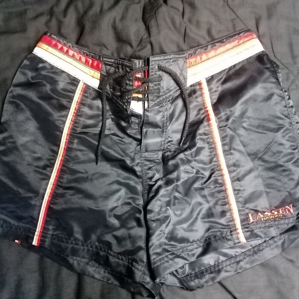 Vintage Lassen Hawaii Striped Swim Board Shorts